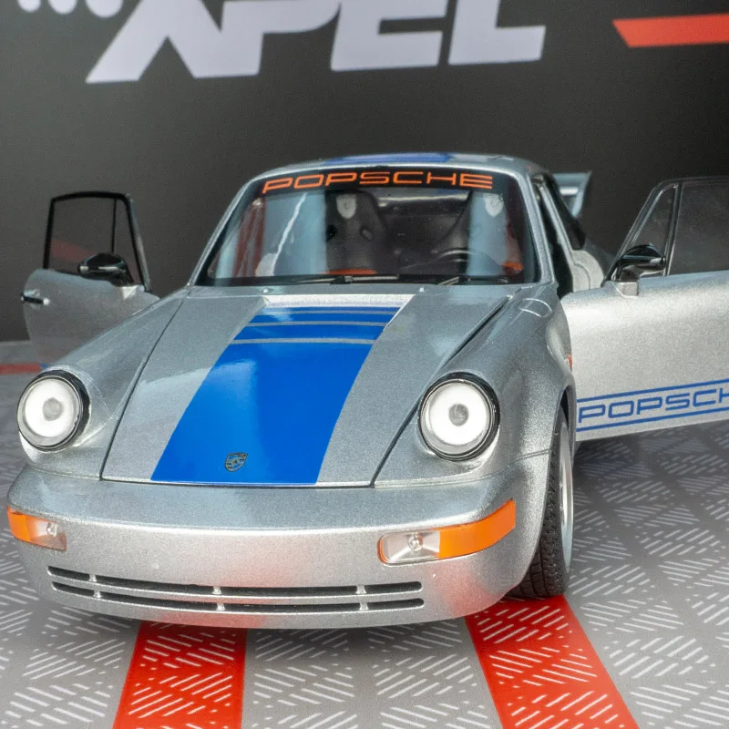 Modèle de voiture en métal moulé sous pression Porsche 964 TransDevices 7 Phantom, simulation de véhicules jouets, son et lumière, dos côtelé, cadeau pour enfants, 1:24