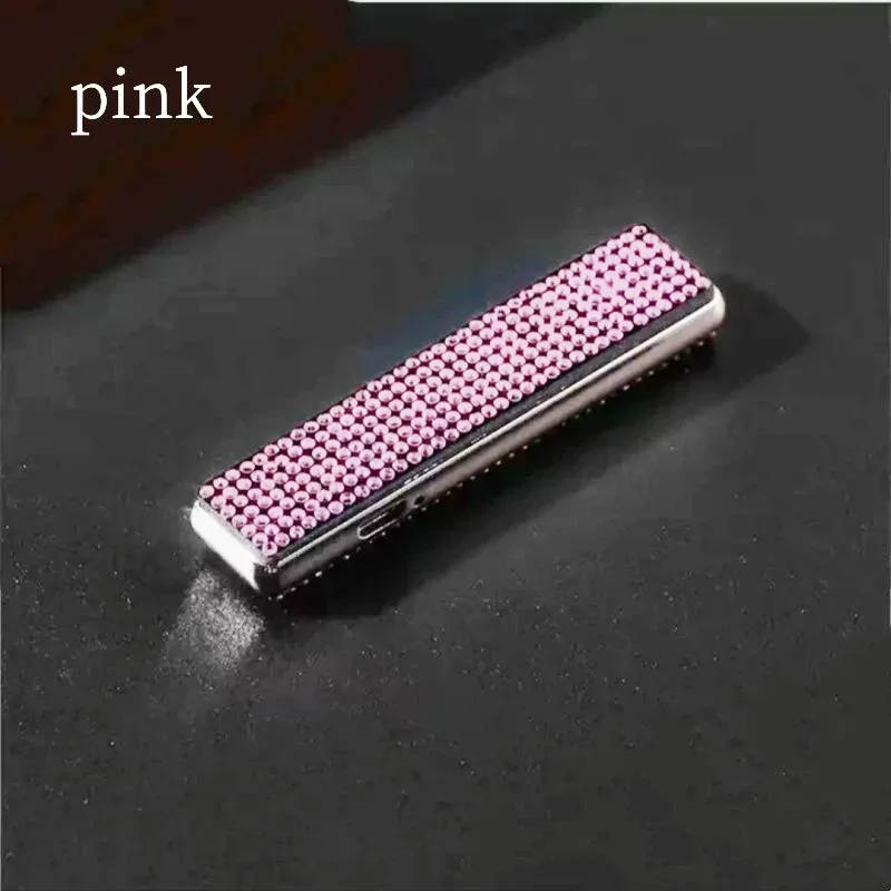 Ultra thin diamond embedded USB lighter metal windproof rechargeable tungsten lighter cigarette accessories for women\'s gift