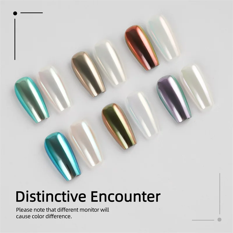 FSIXCL Chrome Nail Powder Aurora Rubbing White Pearl Pigment Dust Shiny Glitter Nail Art Decoration 6 Colors Set 0.5g/Jar