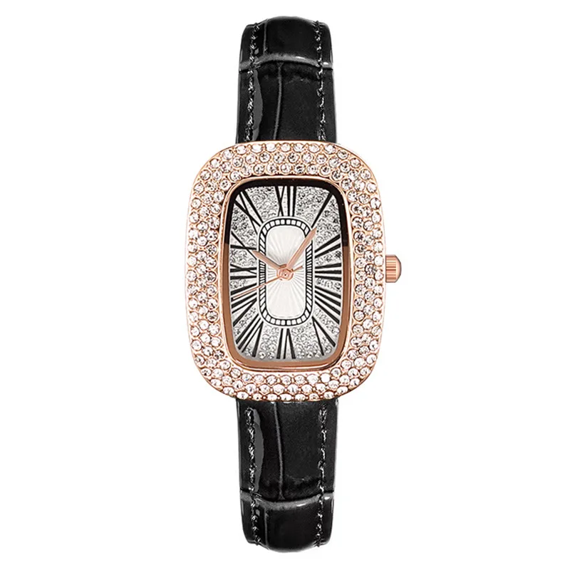 Relojes rectangulares con esfera de diamante para mujer, correa de cuero con diamantes, reloj de cuarzo informal a la moda, femenino