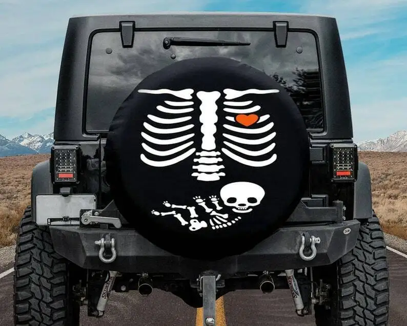 Skeleton Heart Skull Spare Tire Cover Car Accessories Unique Halloween Gift