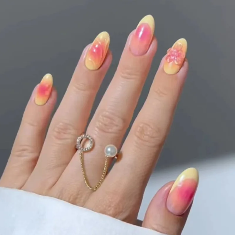 

24pcs Summer Press on Nails 3d Flower Decorations for Fake Nails French Simple Nail Tips Paste Nails with Glue Self-nail 2025
