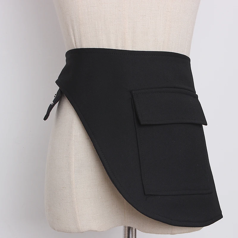 

Women Runway Fashion Fabric Cummerbunds Female Dress Suit Jacket Shirt Decor Corsets Zipper Design Adjustable Pocket Waistband