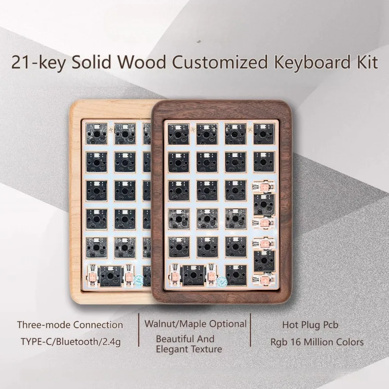 

21 Keys Mini Walnut Mechical Keyboard Kit Hot Swap Gasket Wireless Tri-mode Customized RGB Backlight Mechanical Keyboards Kit