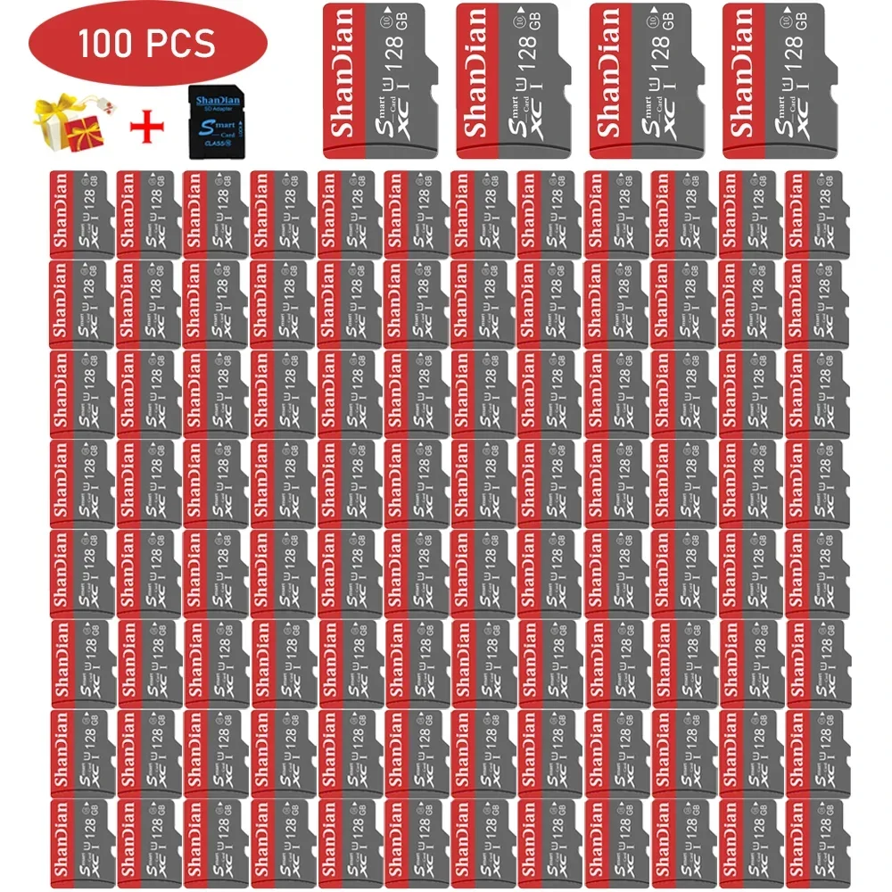 

100 PCS LOT Smart SD Card 128GB for MP3 MP4 Player Memory Card 64GB High-speed External storage 32GB Free Card Reader Gift 16GB