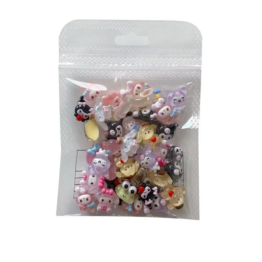 50PCS Leopard Print Hello Kitty 3D Resin Nail Charms Mix Cartoon Flatback Nail Decor DIY Manicure Accessories