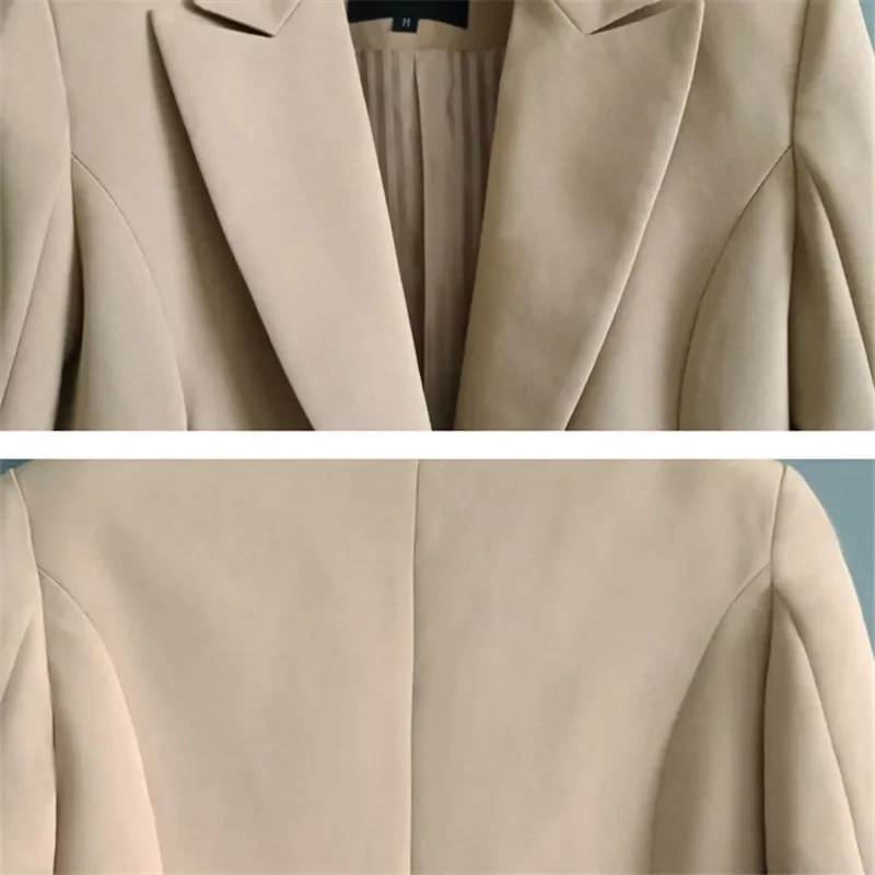 Khaki Schwarz Blazer Frauen Mid Lange Anzug Kragen Oberbekleidung Frühling Herbst Weibliche Single Button Zipper Langarm Anzug Jacke Mantel