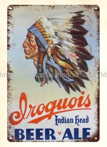 Iroquois Indian Head Beer Ale metal tin sign wall art home kitchen lodge cafe