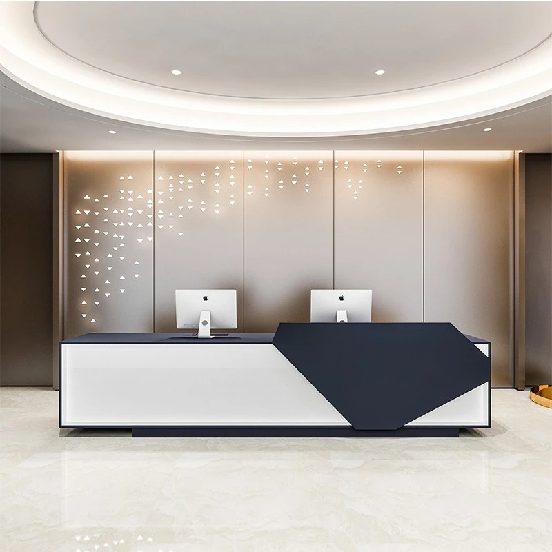 

Fashionable Elegant Reception Desks Light Luxury Modern Simple Reception Desks Retro Office Furniture Meja Penerimaan YS40CC