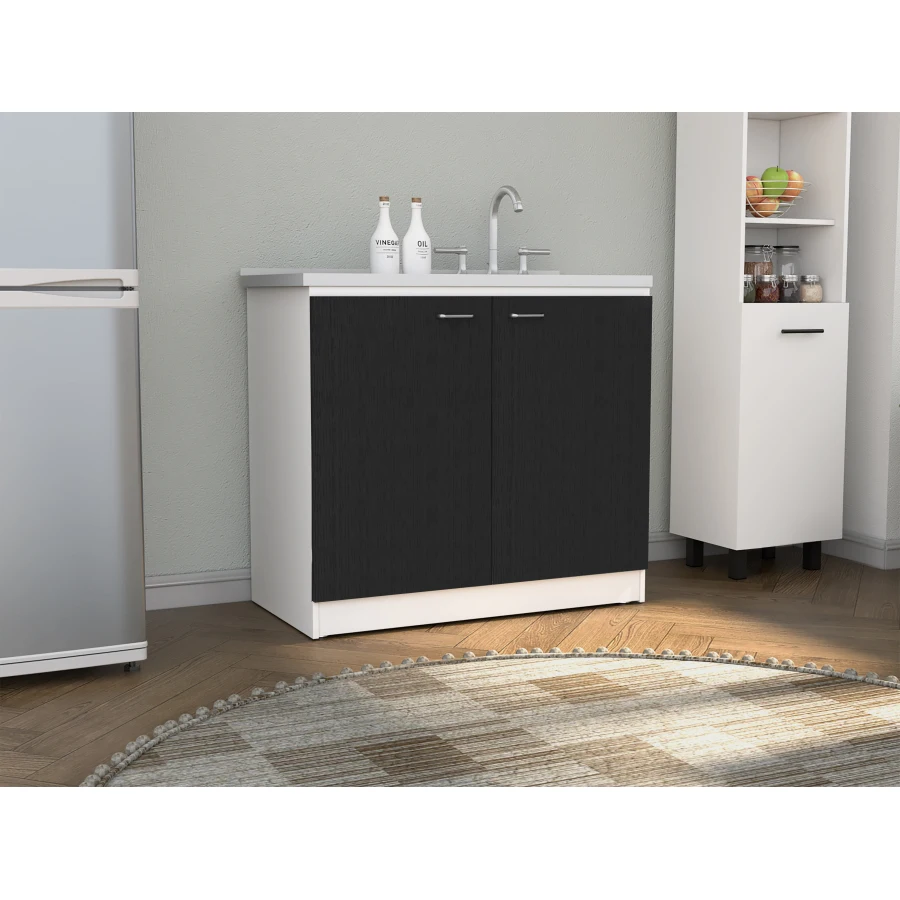 

Napoles Utility Sink With Cabinet Double Door One Shelf -White/ Black