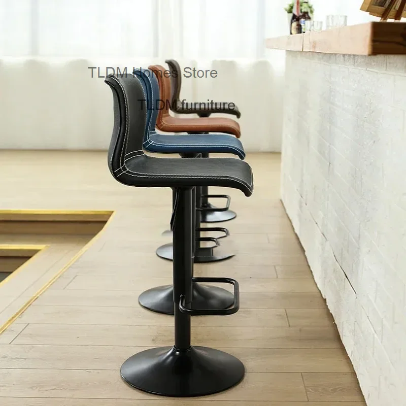 Modern Lift Adjustable Height Bar Stools Nordic Stylish Swivel Bar Chairs Leather Rotated High Bar Chair for Kitchen Furniture M