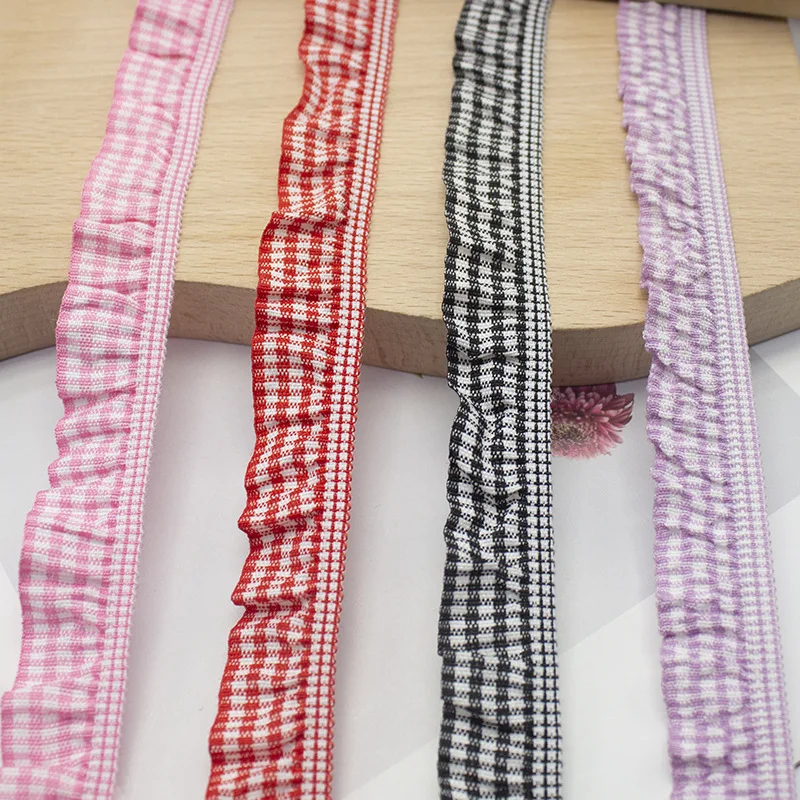 5/10 Yards Elastisches Farbiges Kariertes Rüschenband, Schönes Gittergewebe für Kopfbedeckungen, Hüte, Geschenkboxen, Kleidung, Unterwäsche, BH, Banddekoration – Detail 3