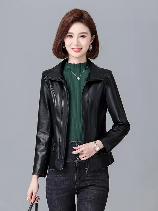 봄 가을 신상 슬레 하이펑 정품 가죽 자켓 여성용 슬리밍 양가죽 자켓 플러스 사이즈 가죽 코트