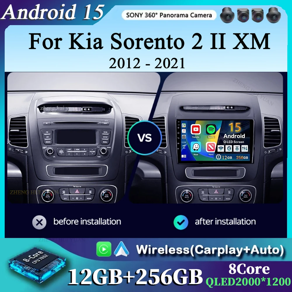 

Android 15 Автомобильный радиоприемник с GPS-навигацией QLED Carplay Авто мультимедийный стереоплеер BT WIFI 4G для Kia Sorento 2 II XM 2012-2021