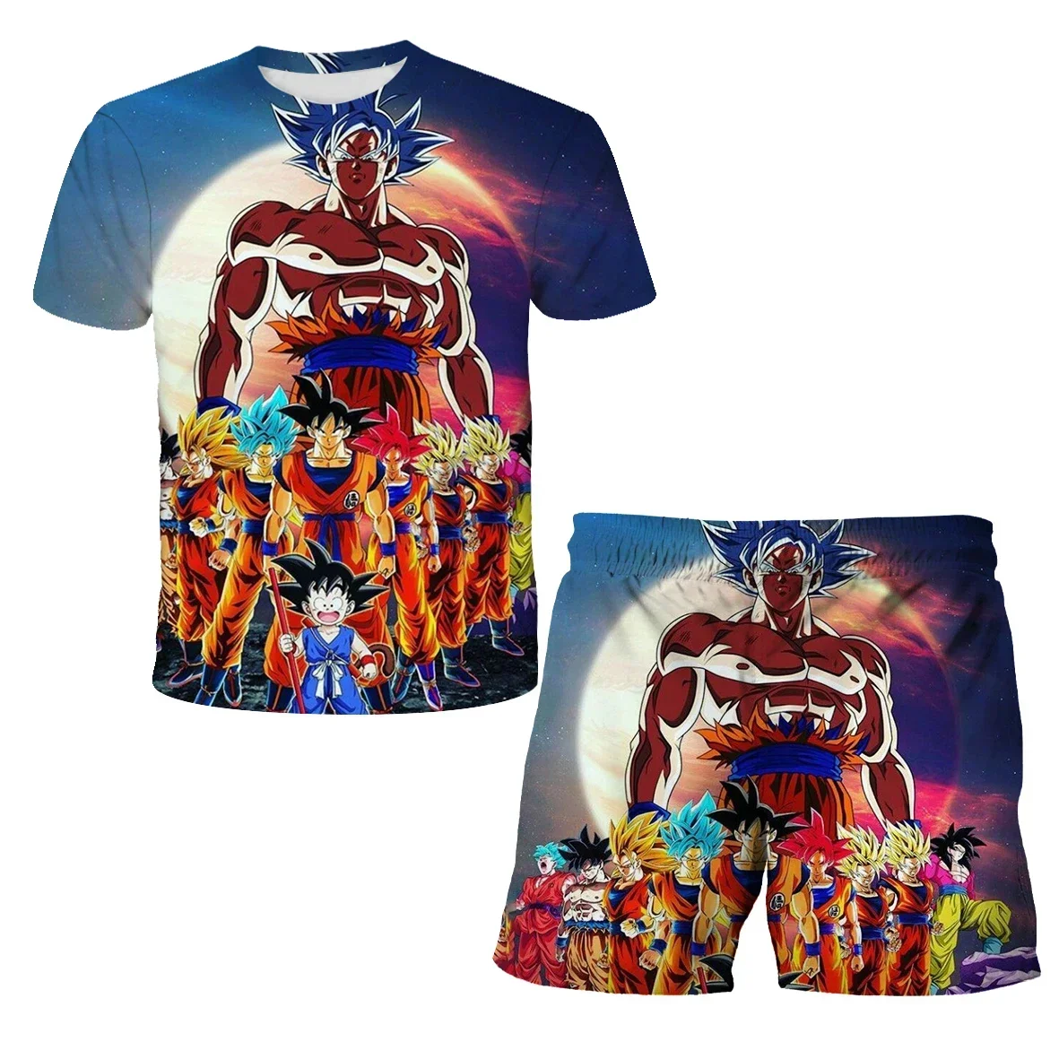 

Fashion Summer Anime Dragon Ball Z Children's 3D T-shirt Set Top Shorts Breathable Goku Character Boy Cosplay Gift Kids Clothing