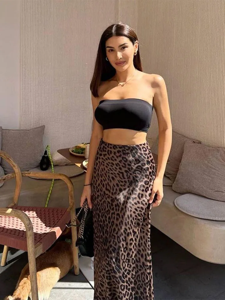 

Vintage Leopard Print Trumpet Skirts Female 2024 Street Chic High Waist Long Skirt Spring Office Slim Zipper Skirts