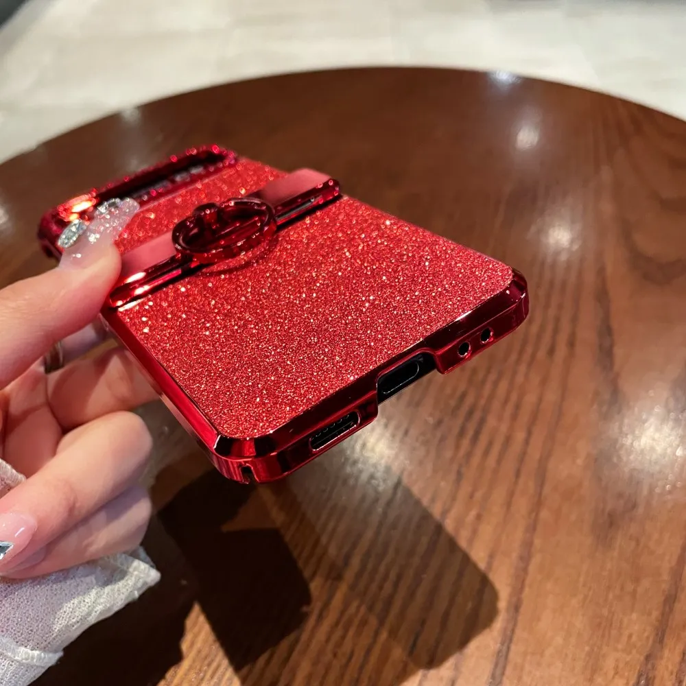 For Samsung Galaxy Z Flip 4 3 Case Luxury Electroplated Bling Glitter Ring Folding Hingle Shockproof Hard Back Cover Accessories