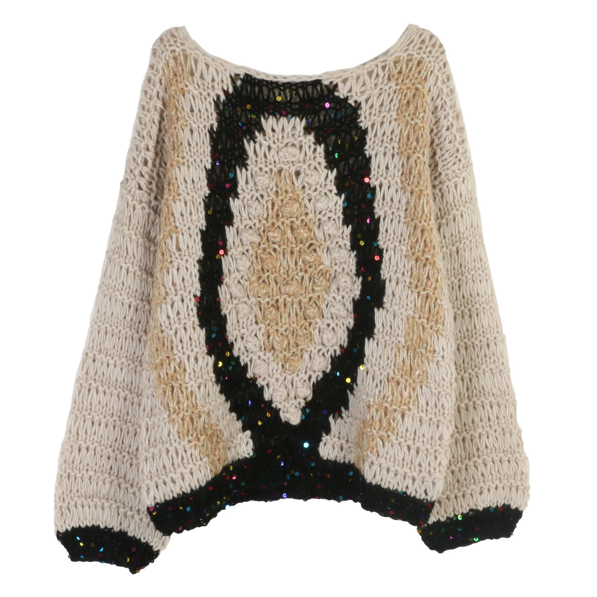 

2025 Autumn And Winter New Fashion Short Sweater Bohemian Retro Round Neck Loose Long Sleeve Pullover Sweater Knitted Tops