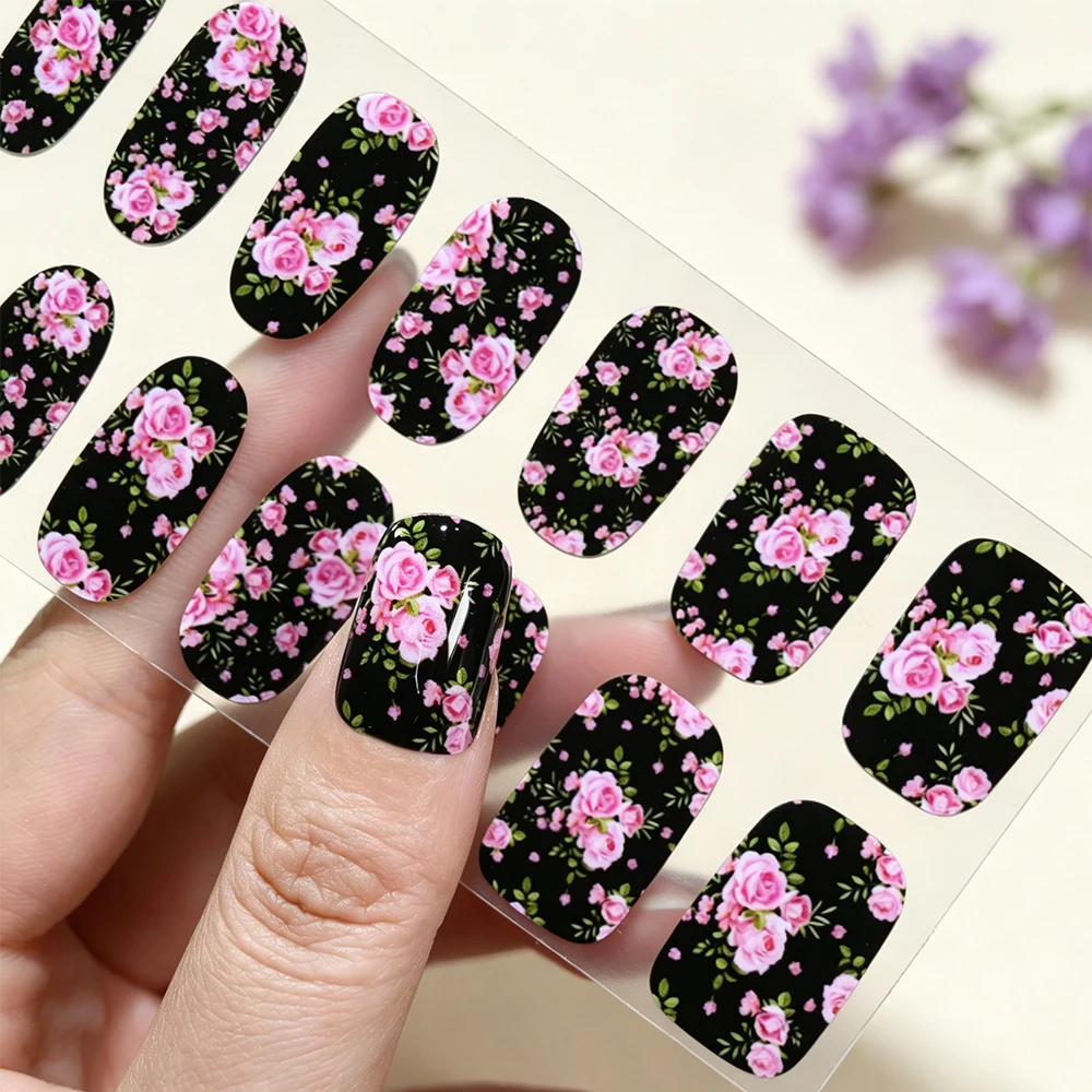 

16Tips/Sheet Romantic Pink Rose Nail Polish Stickers Peony Flower Full Cover Nails Decals for Spring Fresh Floral Manicure Wraps