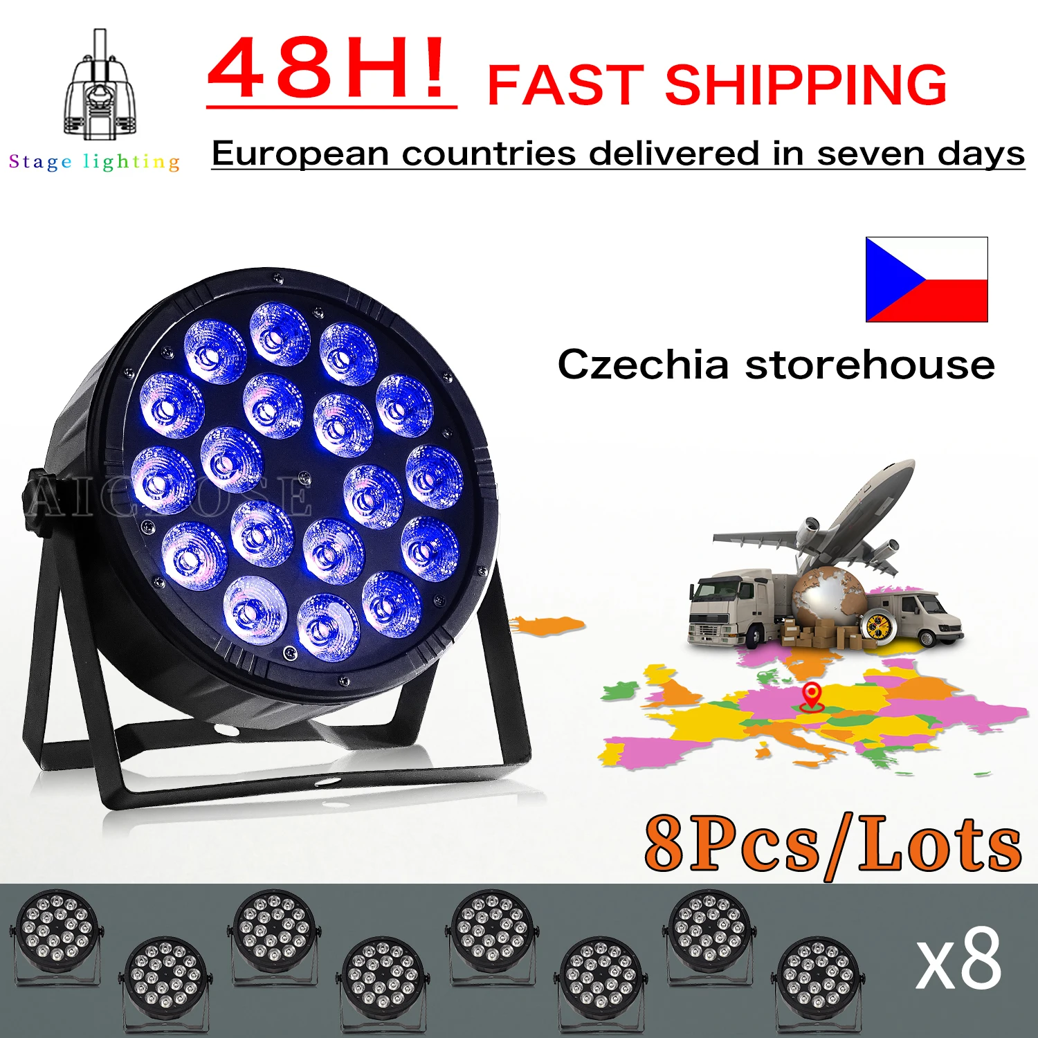 

8Pcs/Lots Remote Control Par Light 18x12W RGBW 4in1 LED Flat Spotlight For Dance Studio Party Music Festival DJ Disco