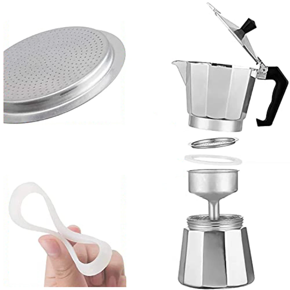2pcs Filters With 6pcs Silicone Gasket Seals For Espresso Maker Moka Pot Household Aluminium Coffee Pot Replacement Filters Seal