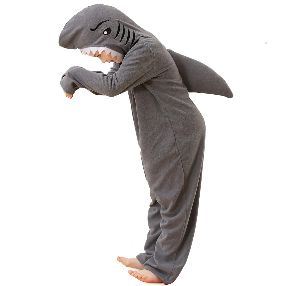 Boy Halloween Animal Role Play shark dog Cosplay grey Jumpsuit Costume Outfit Kid with pet Halloween