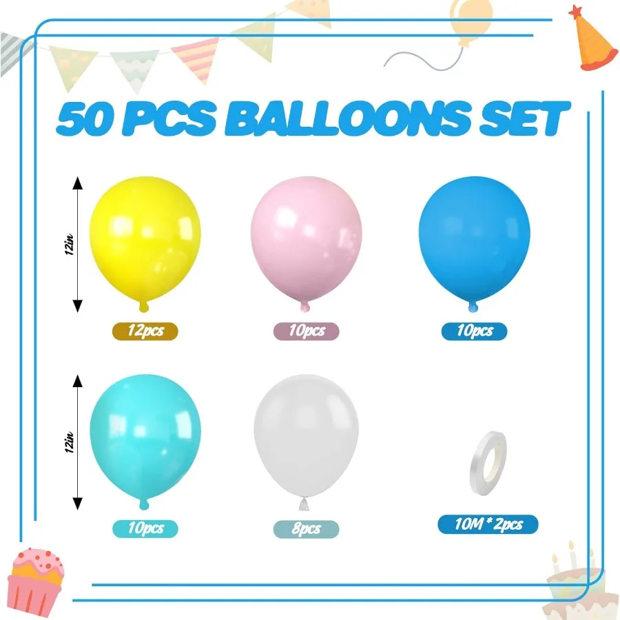 مجموعة بالونات زرقاء صفراء مقاس 12 بوصة مع بالونات لاتكس شفافة باللون الوردي المخضر لتزيين حفلات موضوع المحيط مثالية لاستحمام الطفل نحن