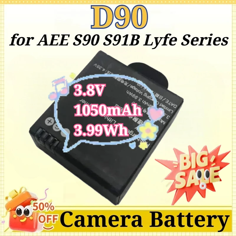 

New 3.8V 1050mAh 3.99Wh D90 Battery for AEE S90 S91B Lyfe Series Action Camera Battery Rechargeable Battery