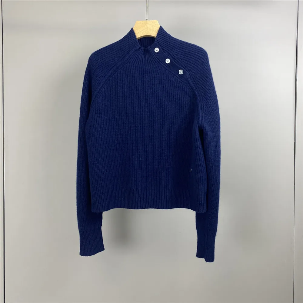 

25 Autumn/Winter New Women's Half High Neck Solid Color Beautiful Slave Wool Fashion Versatile Commuter Pullover