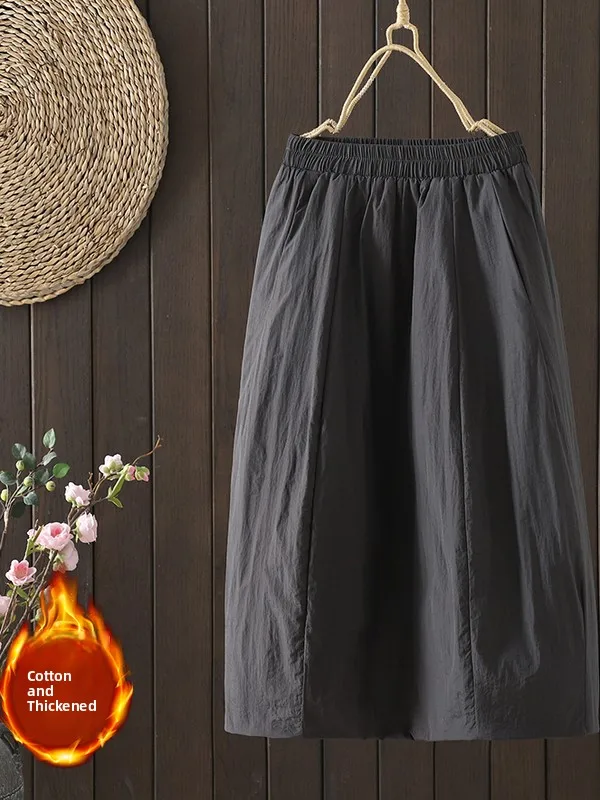 

plus Size Cotton Blend Faion Casual Thiened Elastic Waist on aped f-length Skirt for Women Mid-length A-line Skirt