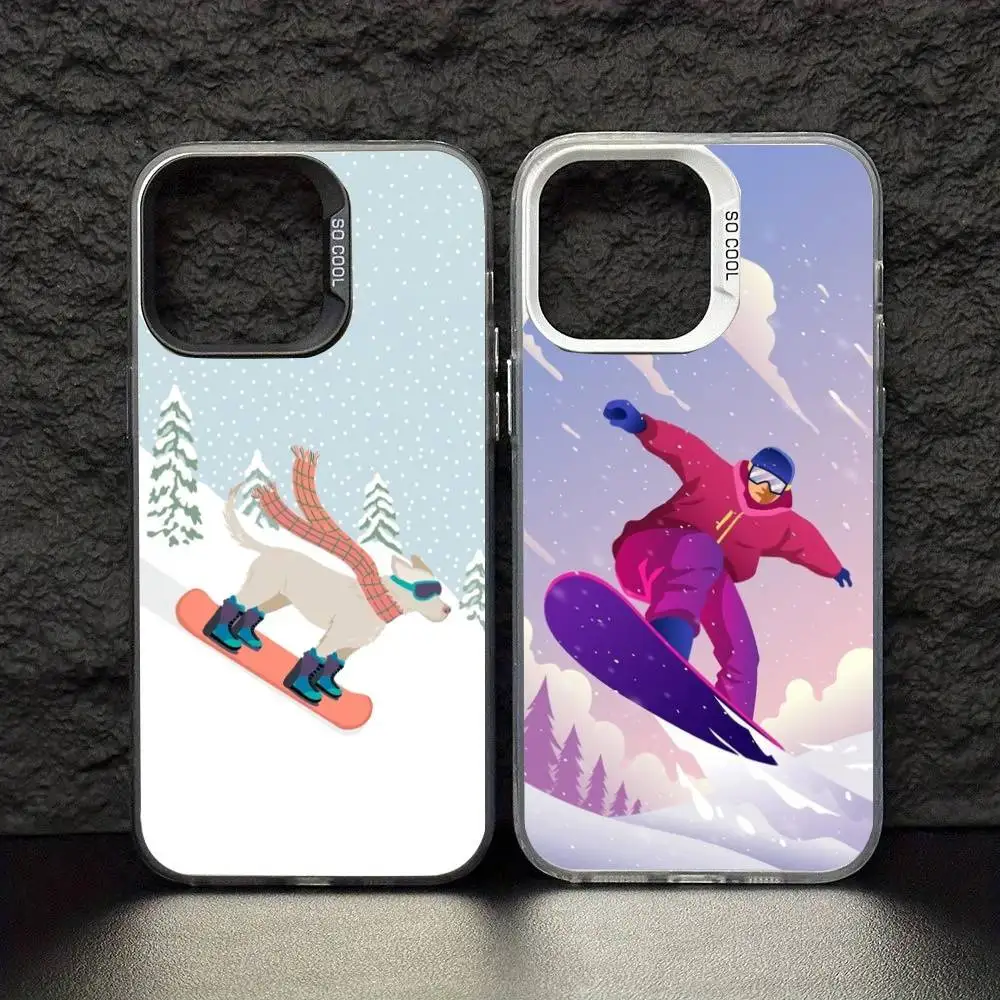 

Cartoon Cute Skiing Phone Case Color Silver Shell For IPhone 17 16 15 14 13 12 11 Pro Max Plus