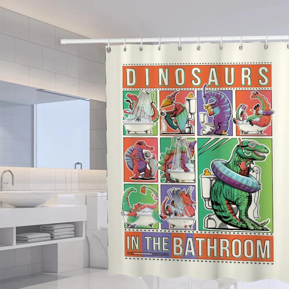 Dinosaurs Bathroom Toilet Shower Curtains for the Home Bath Curtain Folding Partition Accessories Bedrooms Houses Rooms Quarto