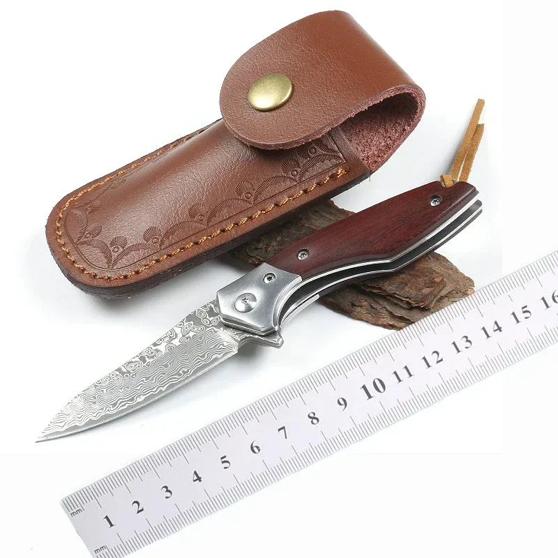 

Paodin Pocket Folding Knife Damascus Blade Sandalwood Handle Tactical Hunting Camping EDC Knives Xmas Gift