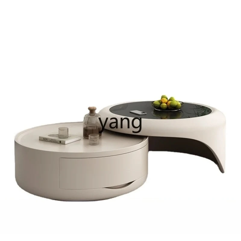 

MMM Cream Style Tea Table Combination Living Room Home Size round Small Apartment Tempered Glass High-Grade
