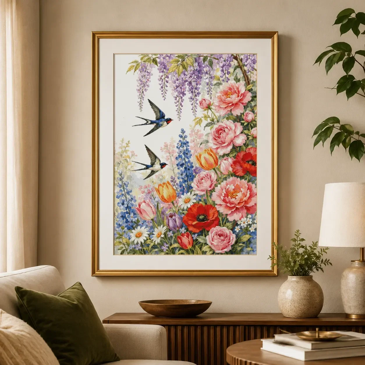 [No mixed embroidery, not full embroidery] [ZZ8855-Flowering Flying Swallow]11CT 14CT 16CT DIY Stamped Cross Stitch Kit with Pri