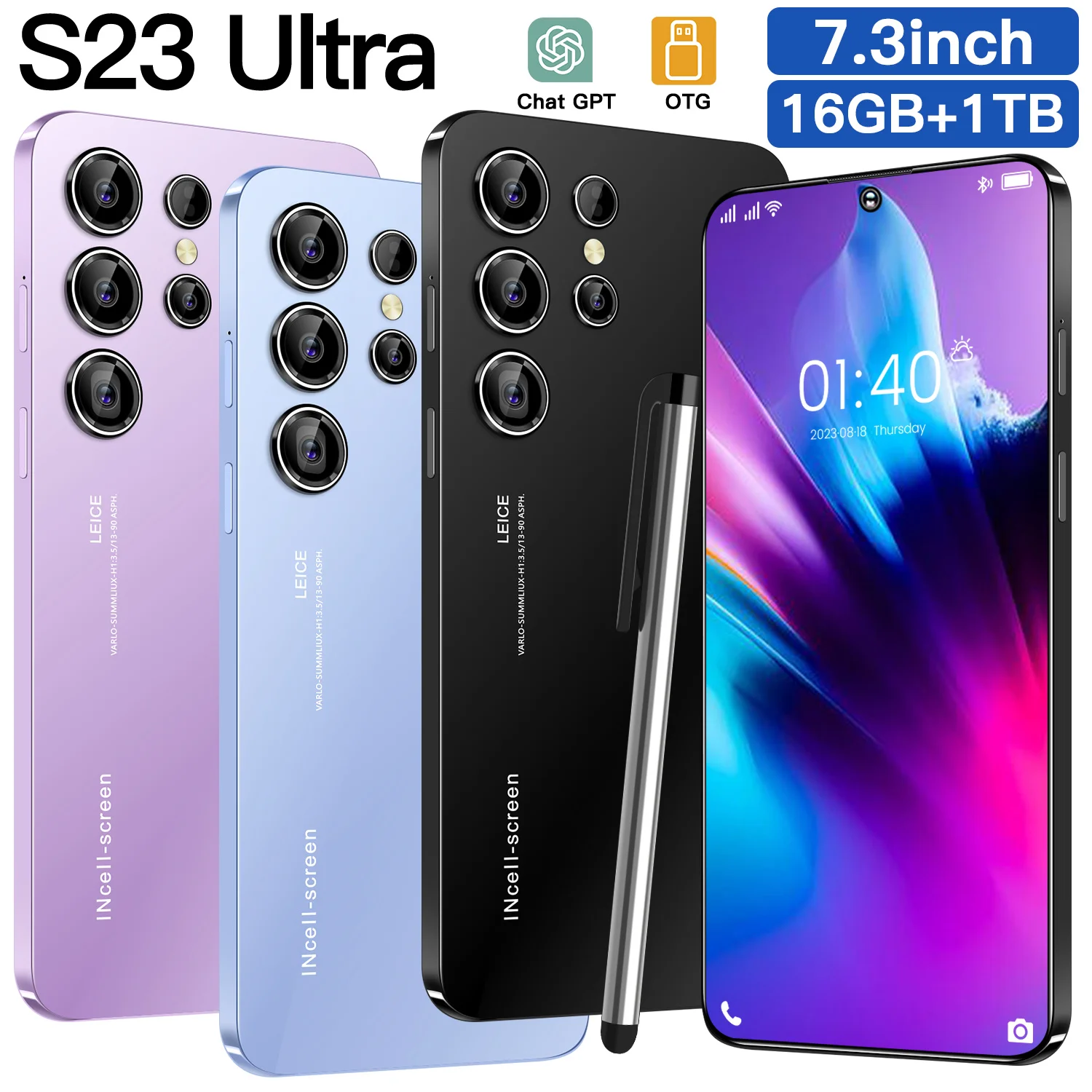 

Global Version S23Ultra Smartphone 5G 7.3 Inch Scren 2400*3200 Qualcomm 8 Gen 2 108MP Camera Cell Phones Android Phone Celular