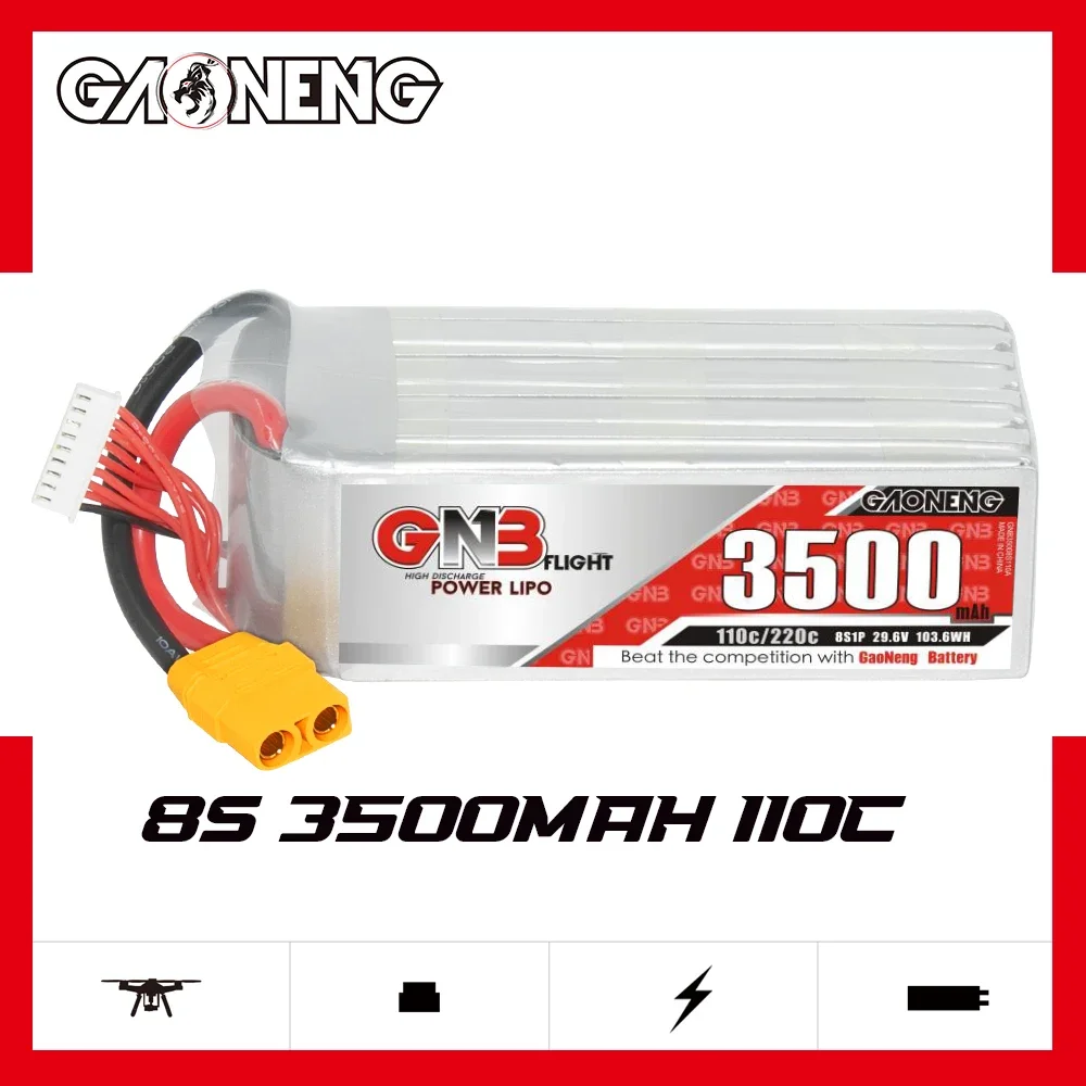 

GAONENG GNB 3500mAh 8S 110C 220C 29.6V XT90 LiPo Battery Taurus X8 Pro Cinelifter Drone 600 to 700 Class Electric Helicopter