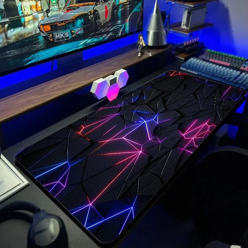 Tapis de jeu géométrique étendu VIKAMA Neon Diamond Edge, grand tapis de clavier antidérapant et imperméable, décoration de bureau