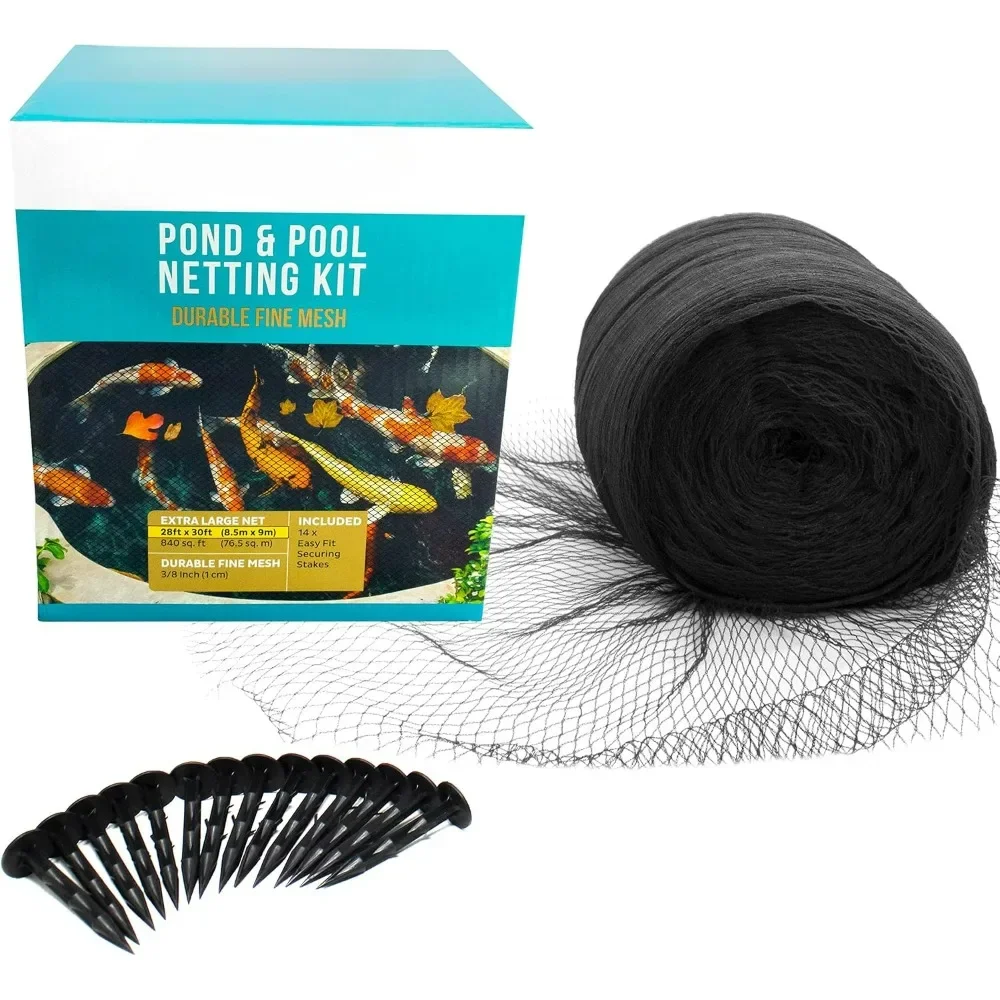 Koi Pond Netting Kit 40 x 40 ft Black Heavy Duty Woven Fine Mesh Net Cover for Leaves - Protects Koi Fish from Blue Heron Birds