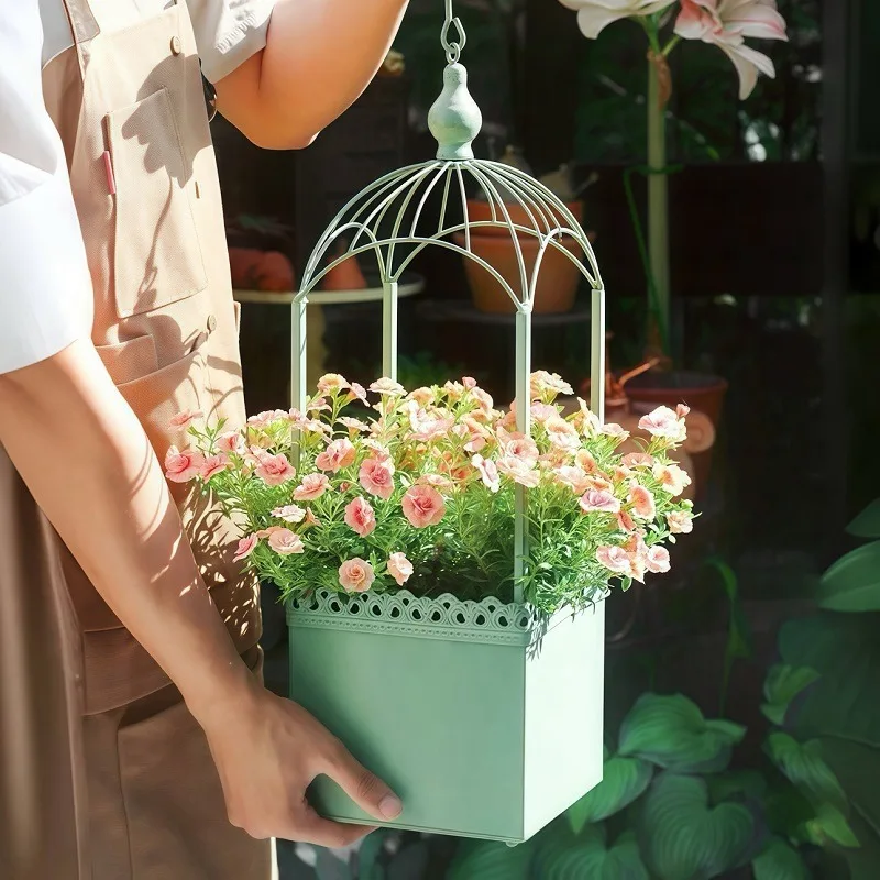 

Wrought Iron Hanging Flower Stand, Hanging Basket for Garden, Courtyard, Balcony, Creative Garden Flower Pot, Vintage Distressed Flower Pot