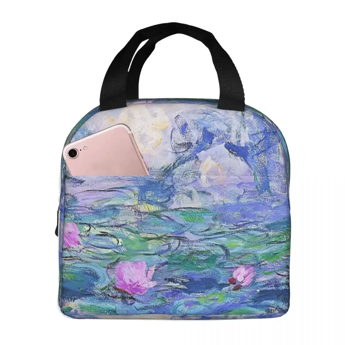 Claude Water Lilies Lunch Bag Waterproof Insulated Oxford Cooler Bags Thermal Cold Food Picnic Lunch Box for Women Girl