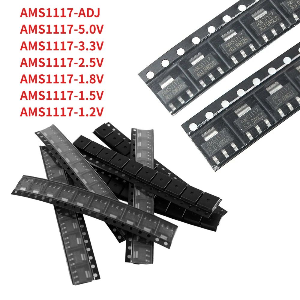 70/140PCS AMS1117 Voltage Regulator Kit SOT-223 1.2V/1.5V/1.8V/2.5V/3.3V/5.0V/ADJ Linear Regulators for DIY Electronics Projects