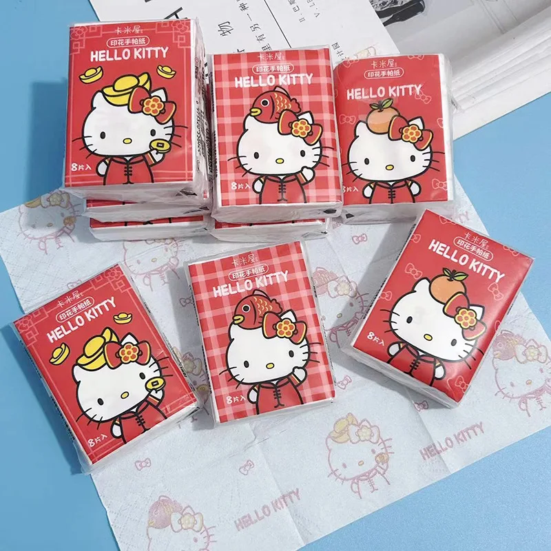 Sanrio 9Pcs Tissue Cute Hello Kitty Pochacco Cartoon Printed Handkerchief Kawaii Girl Portable Toilet Paper Girly Birthday Gift