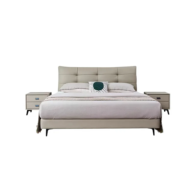 #Modern Italian Minimalist Cream Leather Bed Cloud Puff Soft Pack with High Box Storage for Double Bedrooms Home Furniture