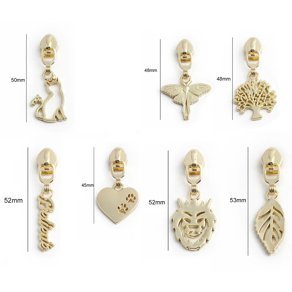 5/20/200PCS Lion/Skull/Cat Bird Shape 5# Nylon Metal Zipper Head For Clothing Purse Bags Puller Slider Repair Kits Accessories