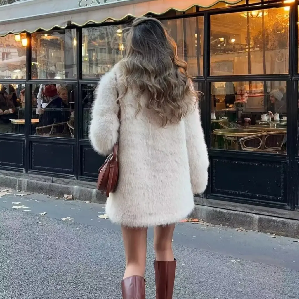 

Women's Autumn Winter Artificial Wool Warm Coat Cotton-Padded Fashion Large Lapel New Style Women's Outerwear