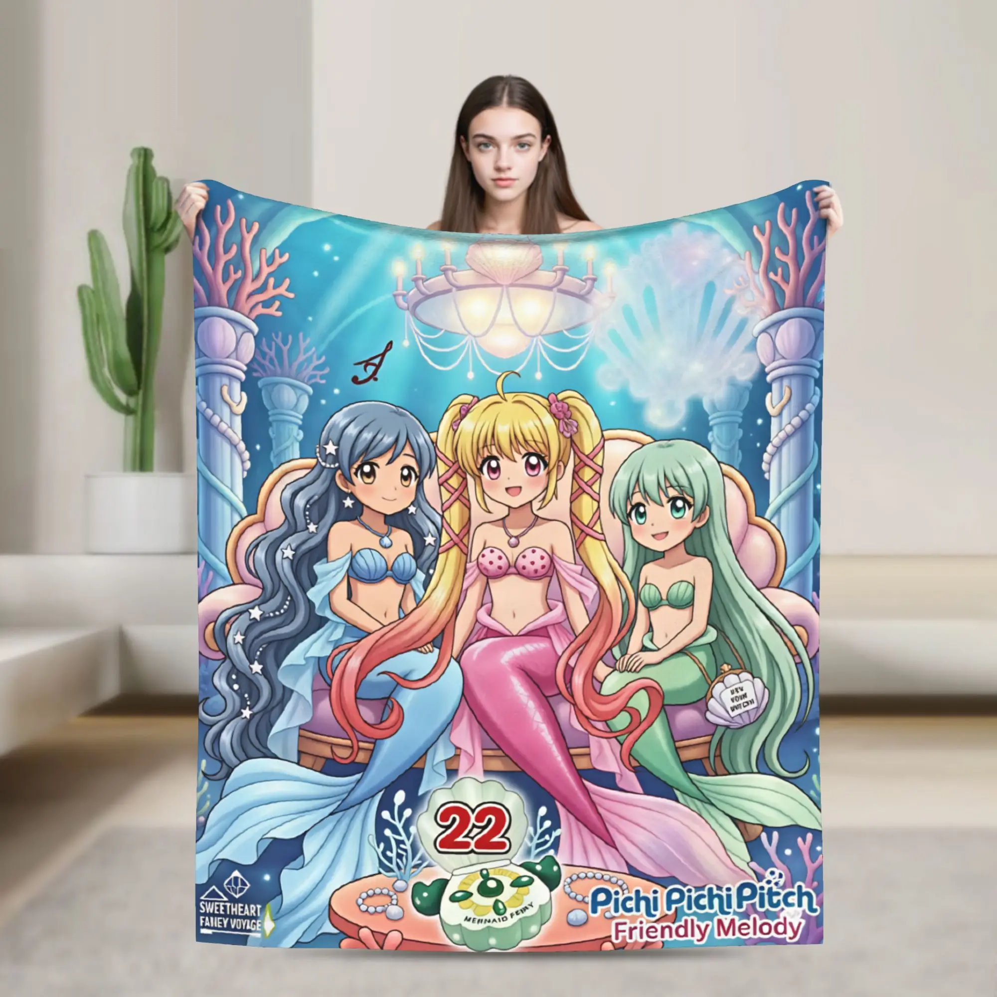 M-Mermaid Melody Pichi Pichi PitchS  Bedding Throws  Flannel Bedspread For Home Decor Street Trend Sofa Bed Cover