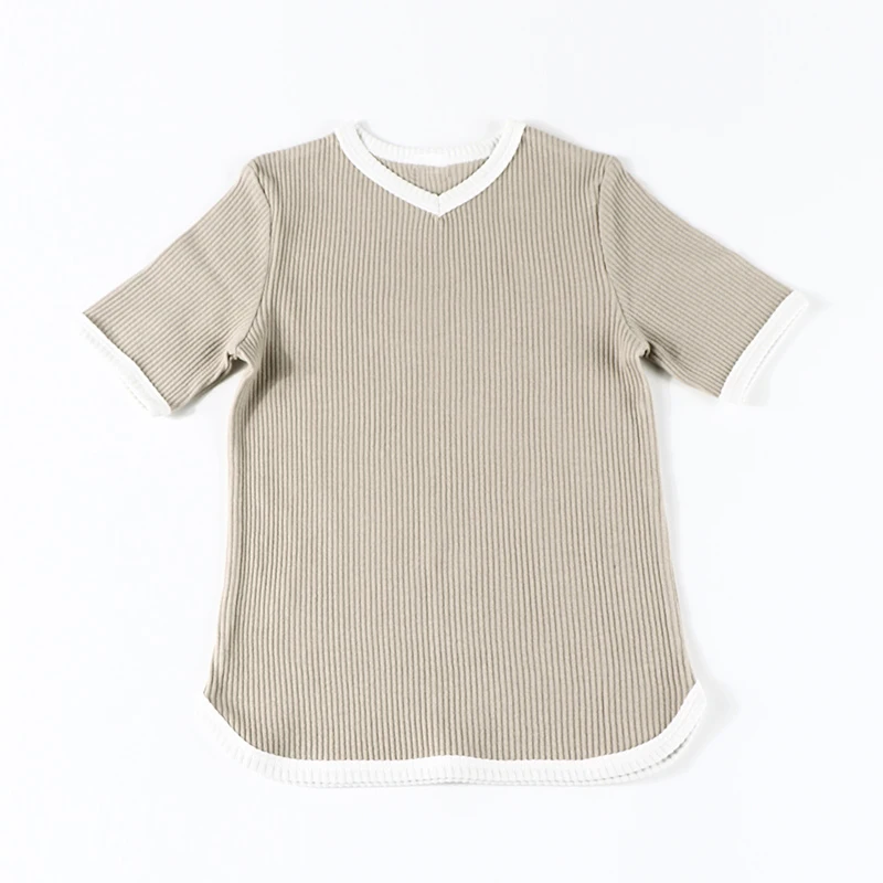 Children ribbed short sleeve and long sleeve summer clothes top kids clothes boy and girls clothes contrast white trim