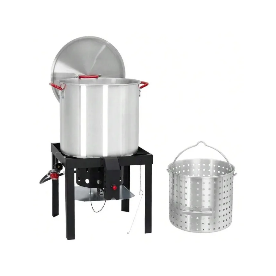 

60 QT Seafood Boil Pot, Outdoor Seafood Boiler With 10 PSI Regulator, Aluminum 50, 000 BTU Outdoor Boiler, Propane Fryer With B