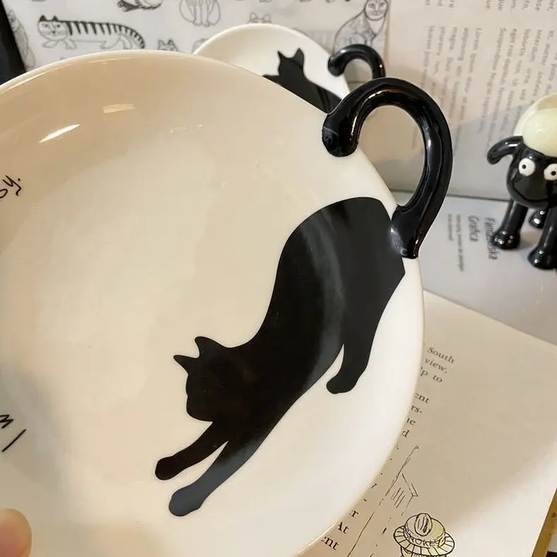 Cat Japanese Dessert Plate Cute Afternoon Tea Cake Fruit Plate Net Red Set Plate Breakfast Dim Sum Simple Ceramic Dish